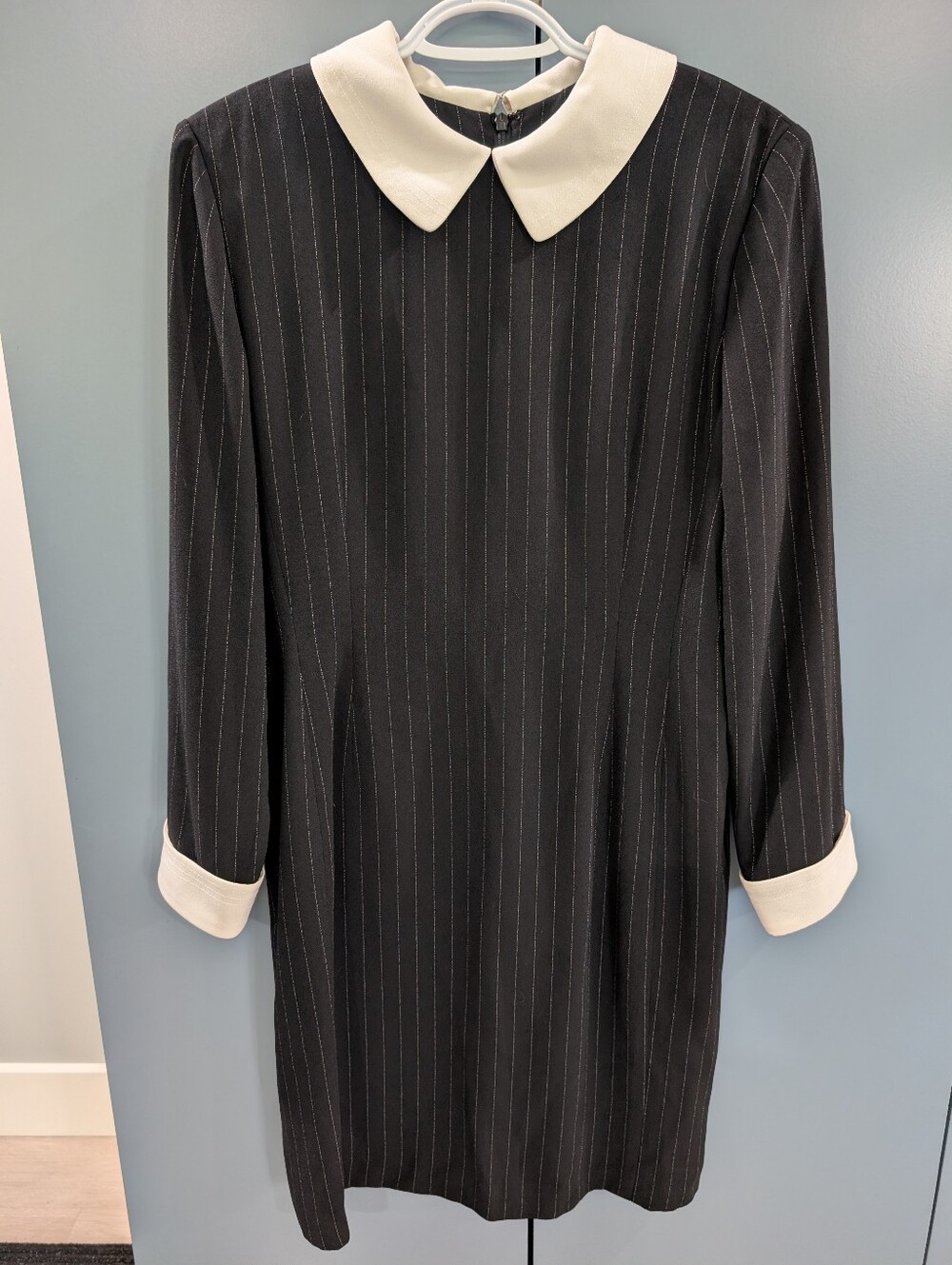 Talbots Petites Long Sleeved Pinstripe Collared Dress